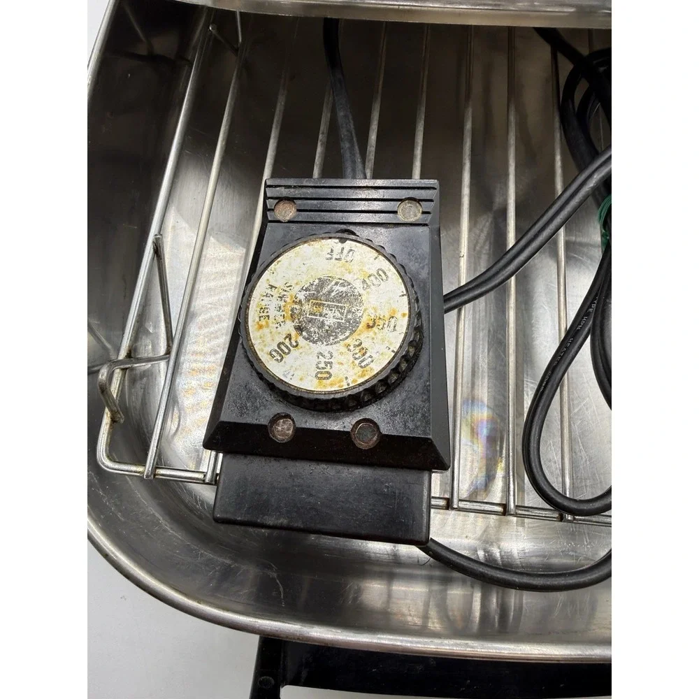 Vtg Sears Electric Stainless Steel Fry Pan w/ Broiler‎ Lid, Power Adapter & Rack